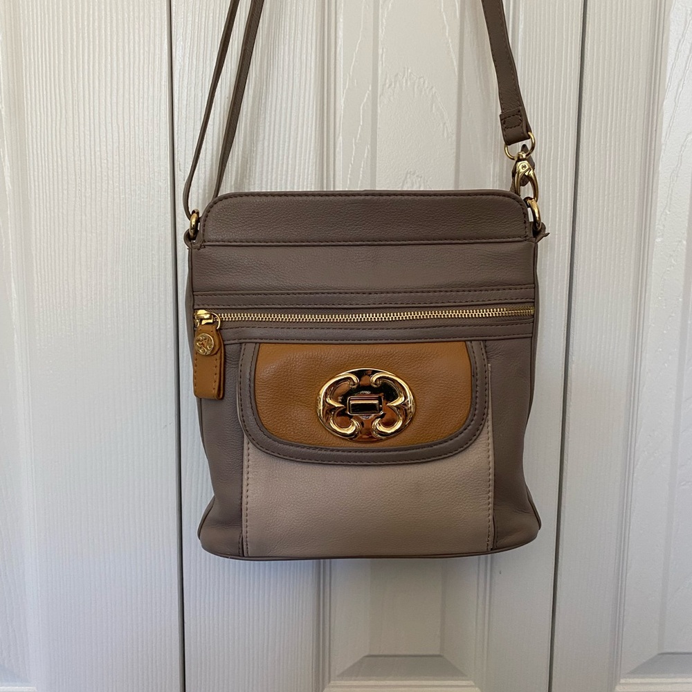 Emma Fox Taupe and Tan Crossbody Bag with Gold Accent